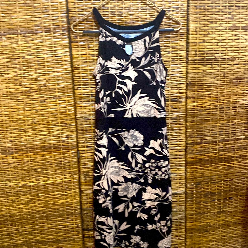 EUC Lascana Tropical Strappy Back cream floral Midi Dress Sleeveless 6
